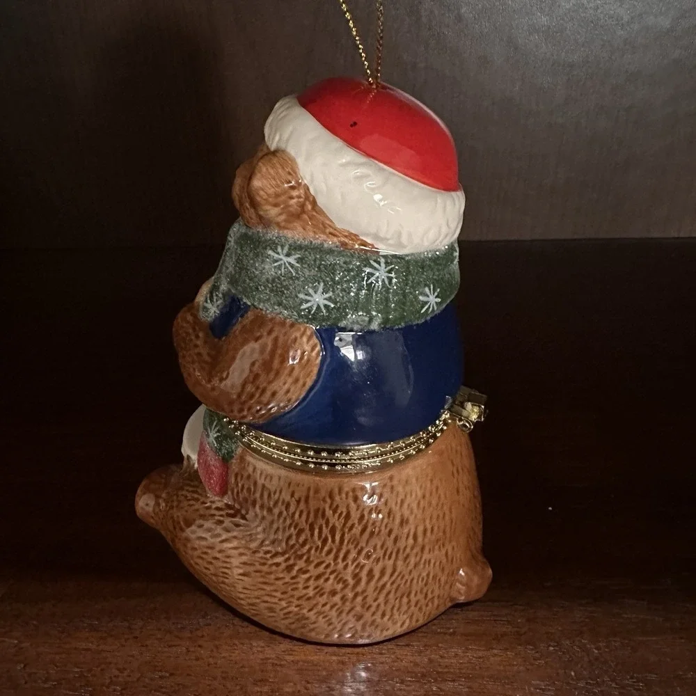Mr.‎ Christmas Holiday Teddy Bear Drum Trinket Music Box Ceramic Ornament